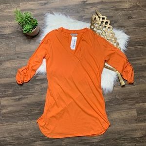 Michael Stars Long Sleeve Split Neck Orange Tunic Top